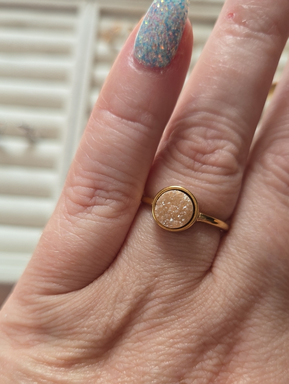 Kinsley Armelle Gold-Tone Ring with Beige Druzy Center